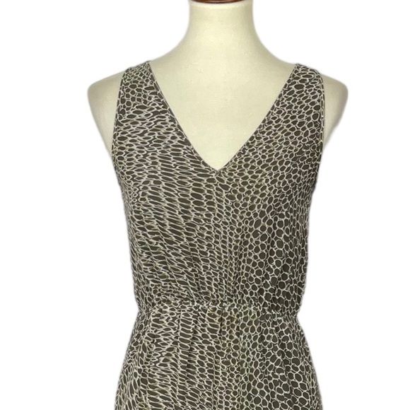 Banana Republic Dress‎ Womens 0 Brown Cream Circle Print Maxi V-Neck Sleeveless - Picture 2 of 11